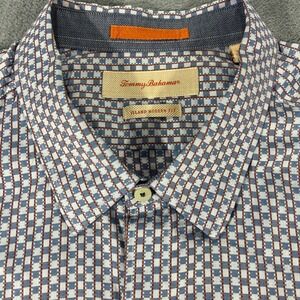 Tommy Bahama Island Modern Fit Shirt XXL Blue Orange Check Cotton Button Down